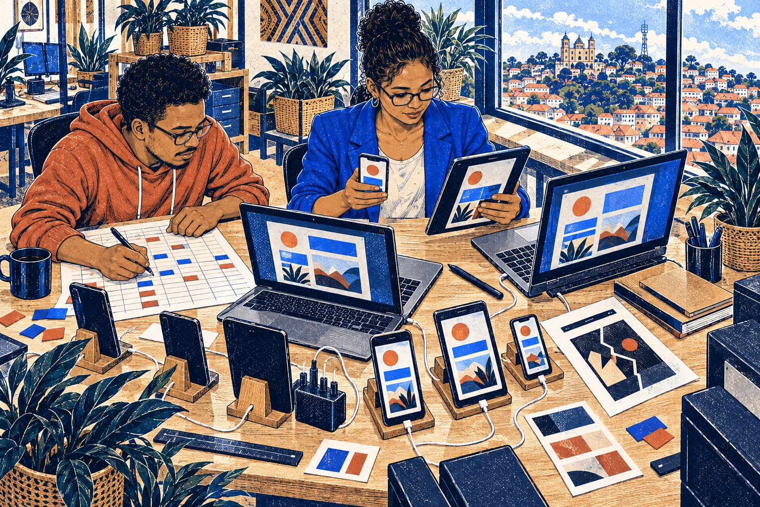 Professionnels QA malgaches réalisant des tests multi-appareils