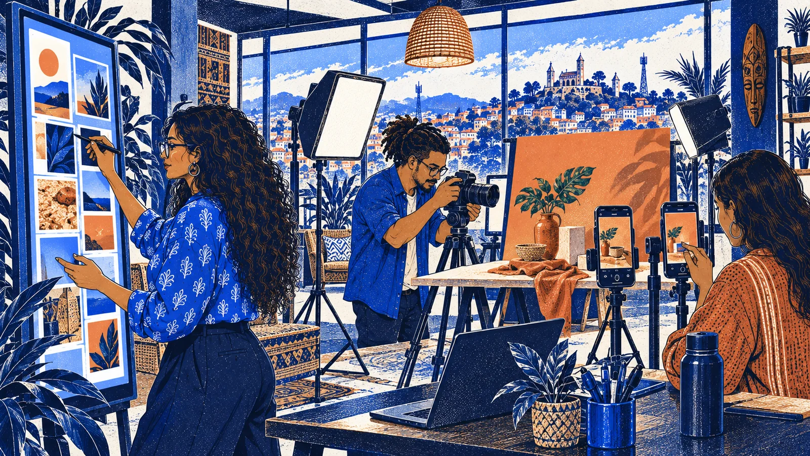 Équipe marketing malgache produisant des contenus numériques